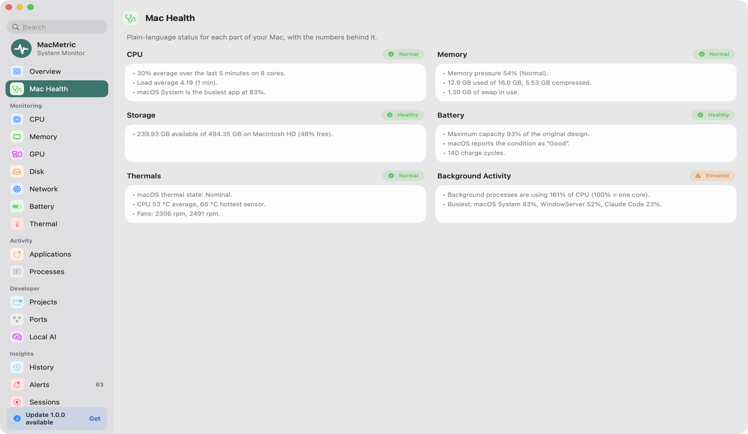 Mac Health page